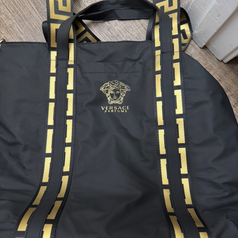 Versace Black Duffel Bag with Gold Accents